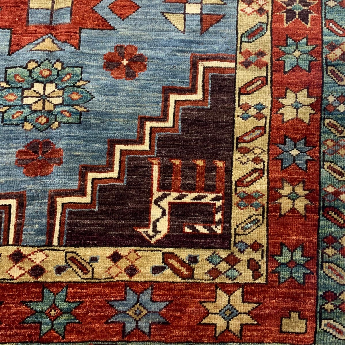 Blue Kazak Hand-woven Afghan Carpet | Turkmen Weave Area Carpet 6.50 X 3.30 (ft) 4