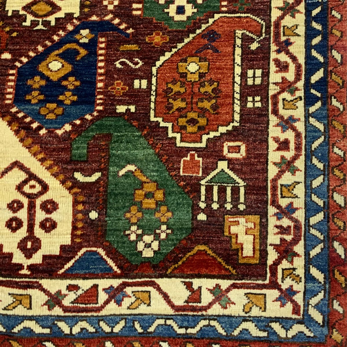 Maroon Almond Design Hand-woven Afghan Carpet | Turkmen Weave Area Carpet 6 x 4 (ft) 4