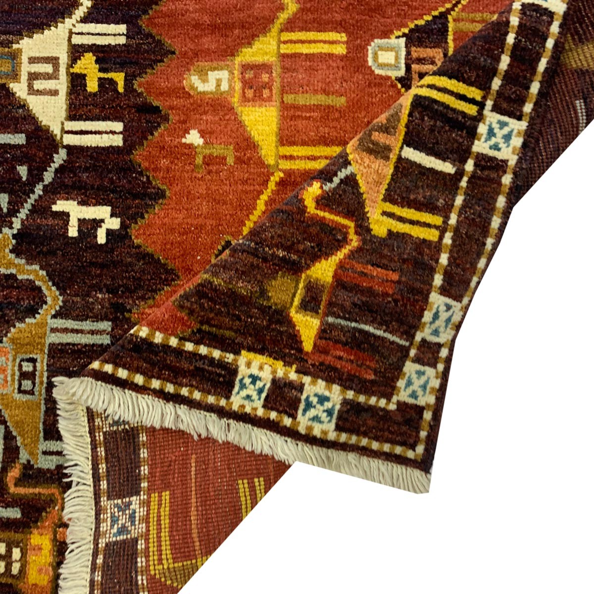 Maroon Camel Design Hand-woven Afghan Carpet | Turkmen Weave Area Carpet 7 X 3.80 (ft) 4