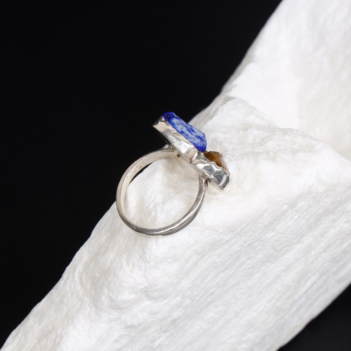 Lapis Lazuli & Scapular Stones Rough Cut Ring | 925 Silver Two-Stone Ring 4