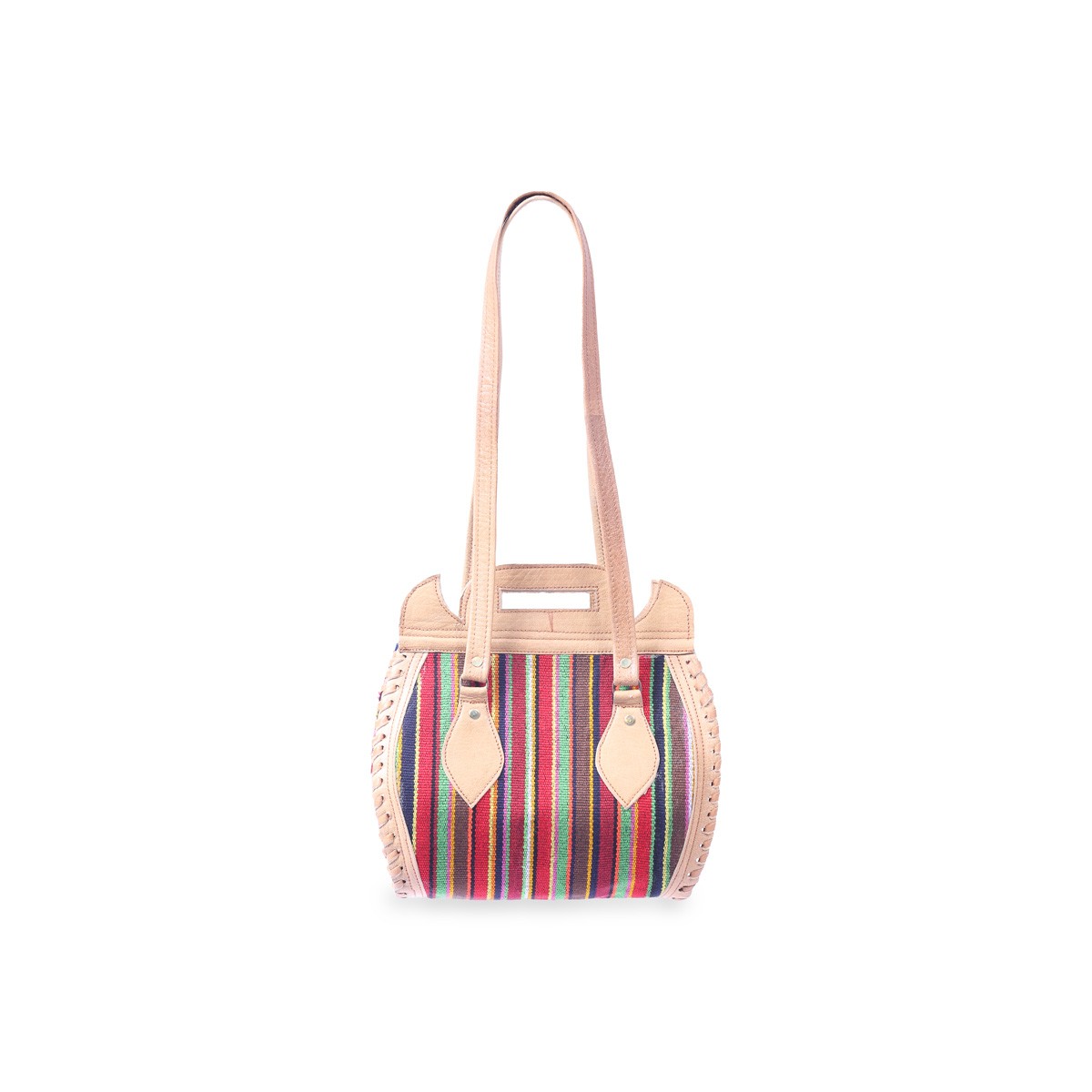 Leather Striped Tote Bag | Long Strap Shoulder Bag 2