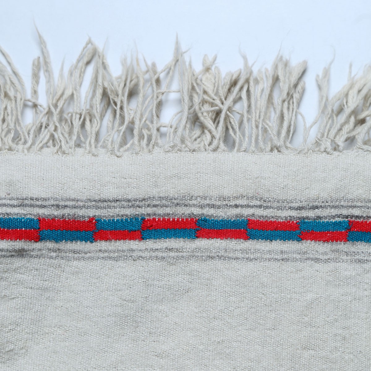 White Nuristani Wool Patu | Casual Wear Shawl with Striped Borders 3