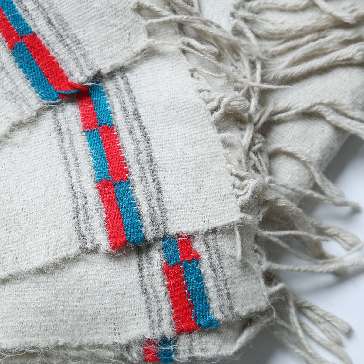 White Nuristani Wool Patu | Casual Wear Shawl with Striped Borders 4