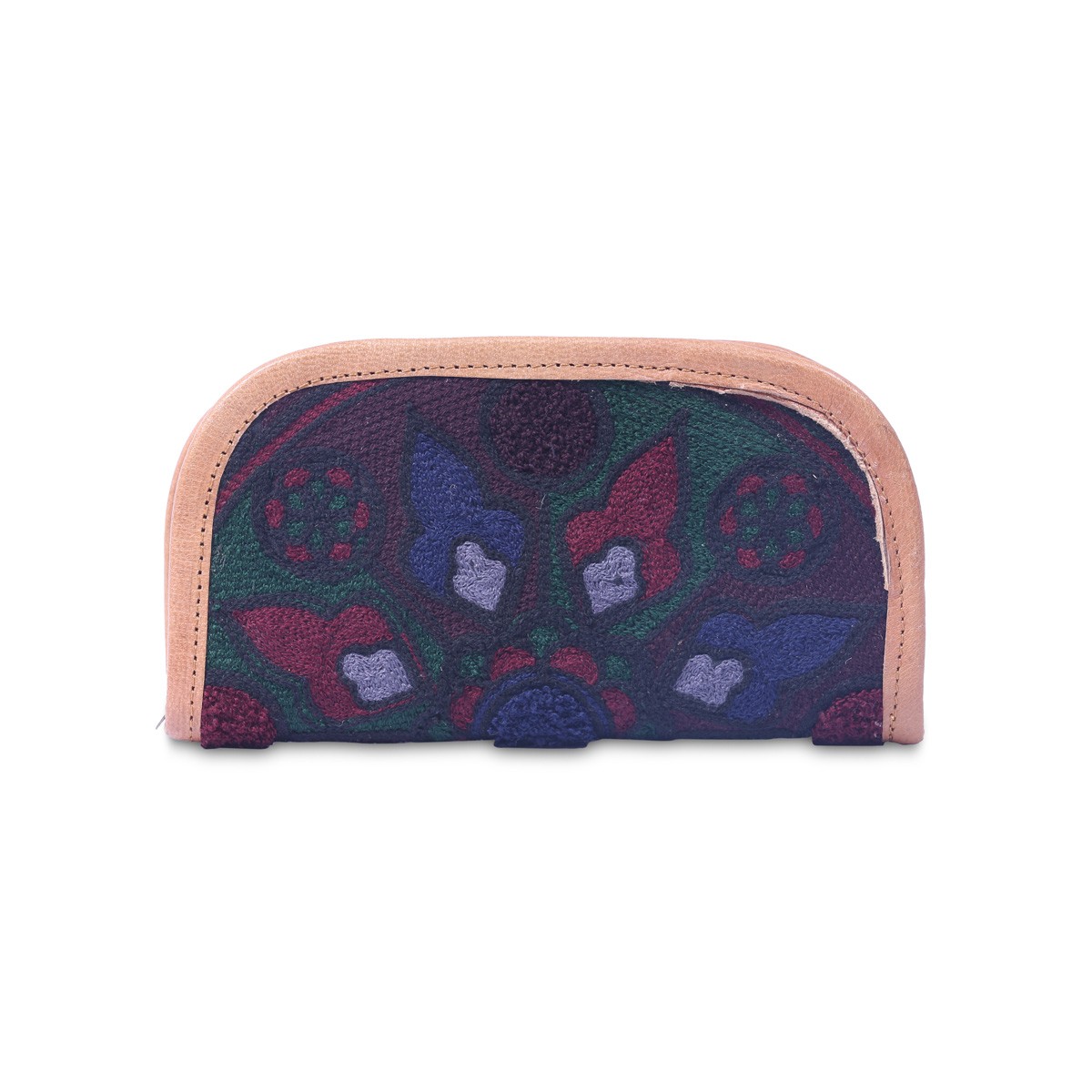 Leather Pouch Purse | Floral Stitch Zip Handbag 1