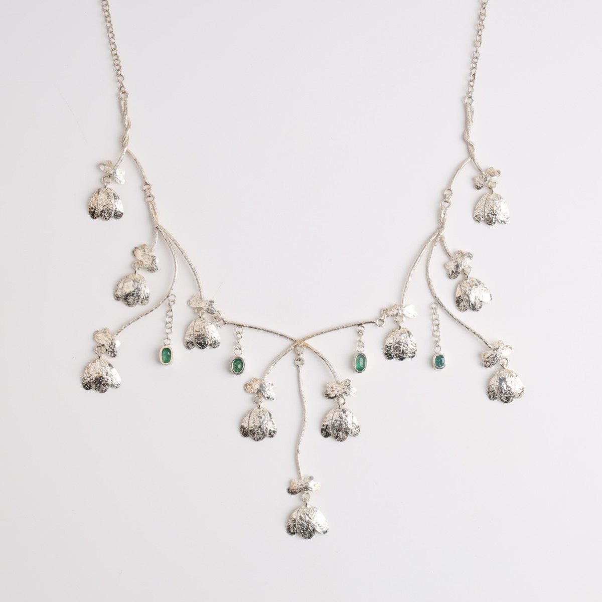 Handmade Silver Floral Jewelry Set with Green Gemstones 2