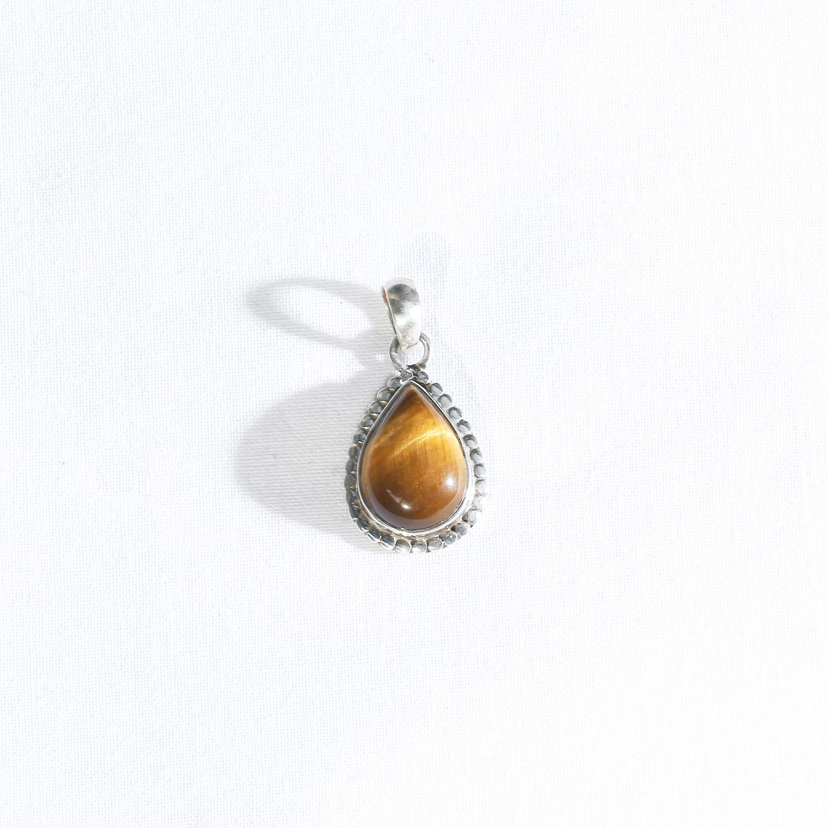 Tiger-eye Stone Necklace | Silver Pear Pendant  3