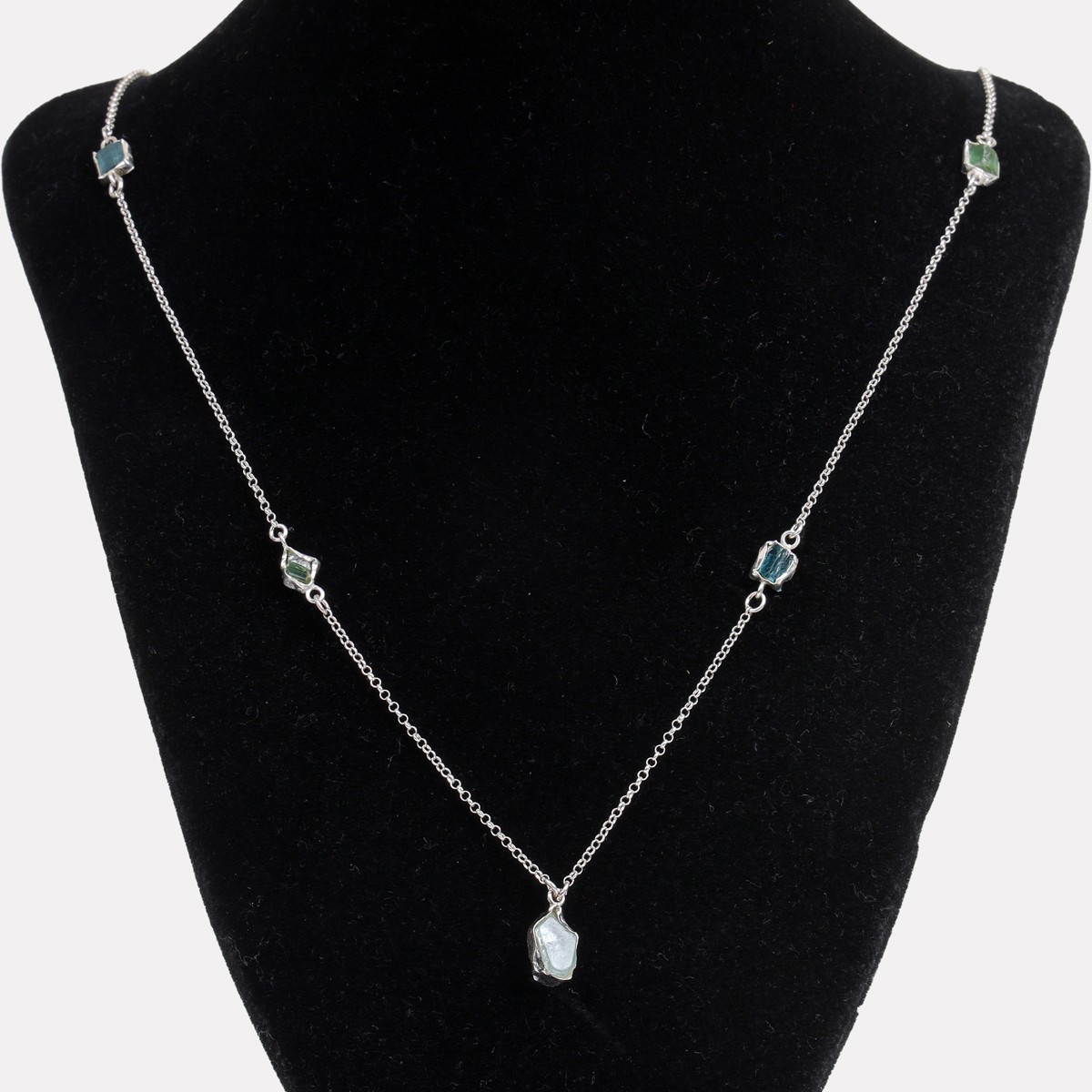 Kunzite & Tourmaline Stones Necklace | Silver Station Chain Necklace 2