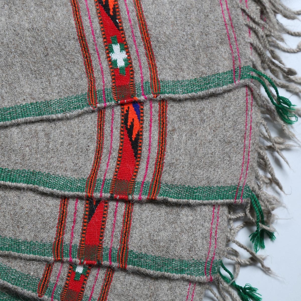 Brownish Cream Nuristani Wool Patu | Casual Wear Shawl with Striped Borders 4