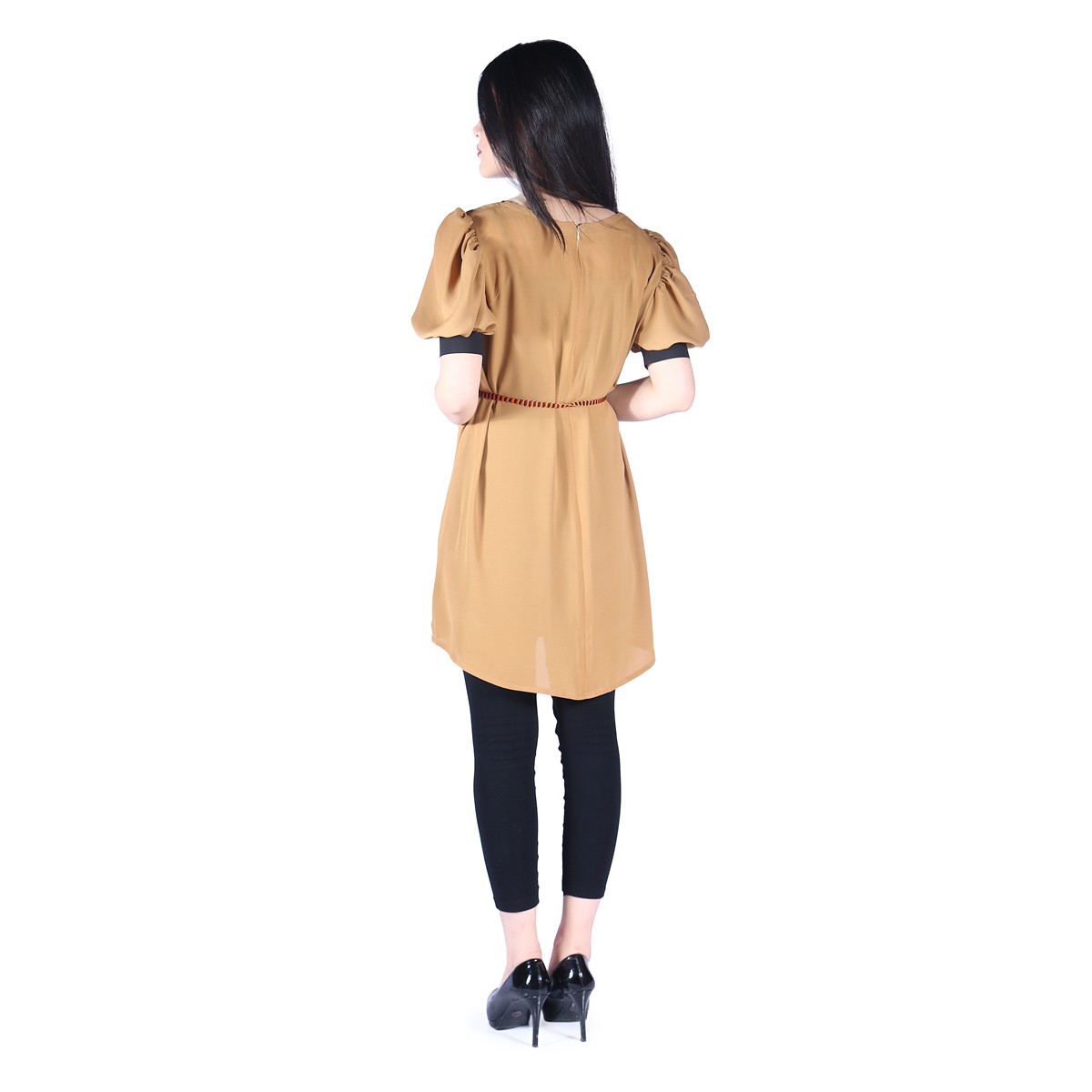 Brown Floral Embroidered Short Frock | Georgette Open Puff Sleeves Casual Wear Dress 3