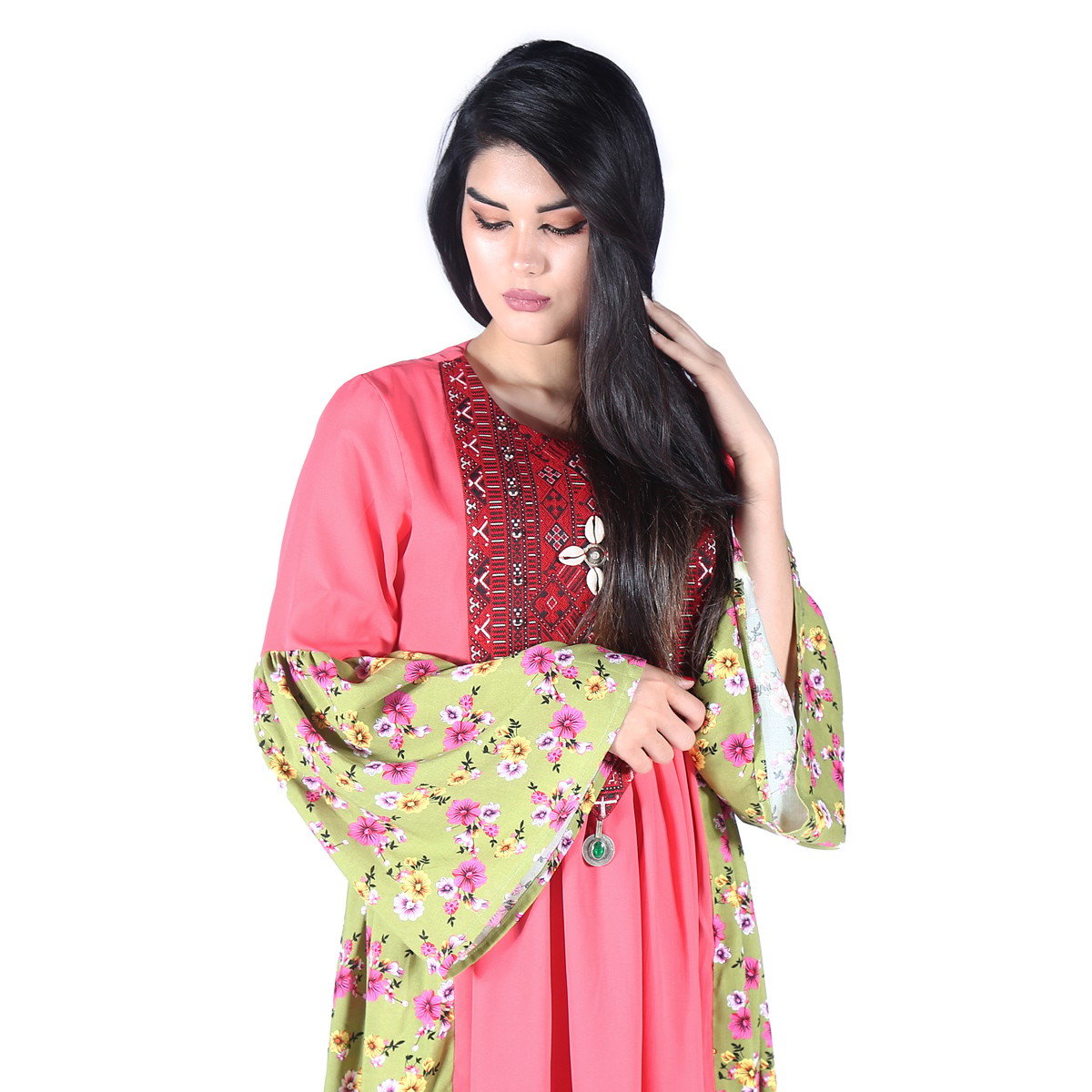 Pink Balochi Embroidered Short Frock | Cotton Bell Sleeves Casual Wear Frock 2