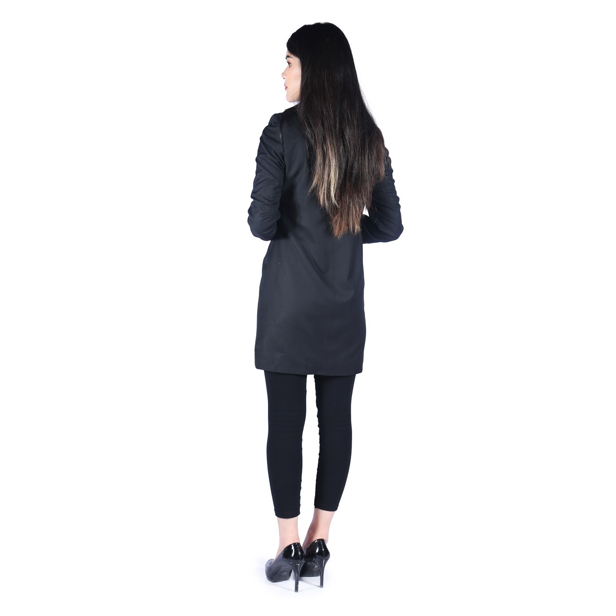 Black Traditional Embroidered Plain Dress | Cuff Sleeves Casual Wear Dress 3