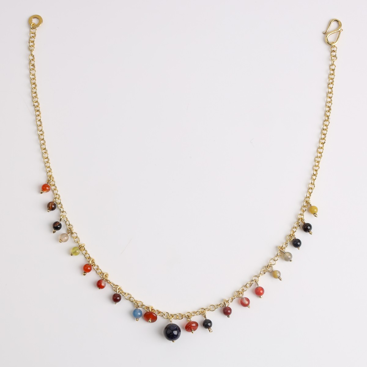 Gold-Plated Silver Necklace with Natural Agate and Tiger Eye Stones 3