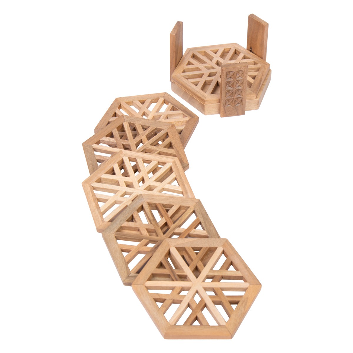 Walnut Cup Saucer Set Box | Hexagonal Saucer Set 2