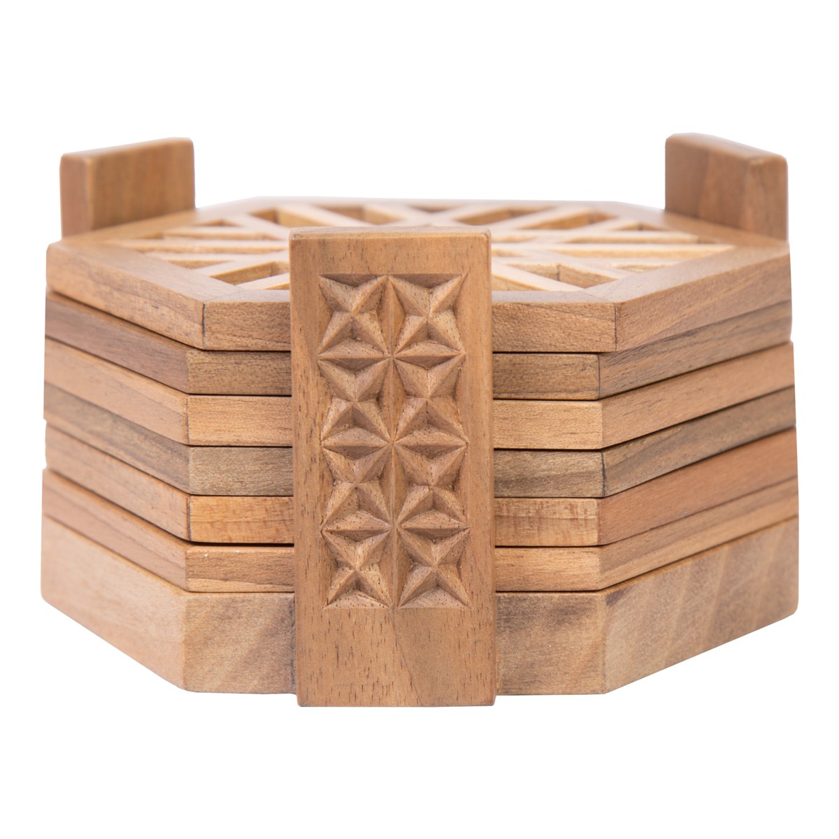 Walnut Cup Saucer Set Box | Hexagonal Saucer Set 4