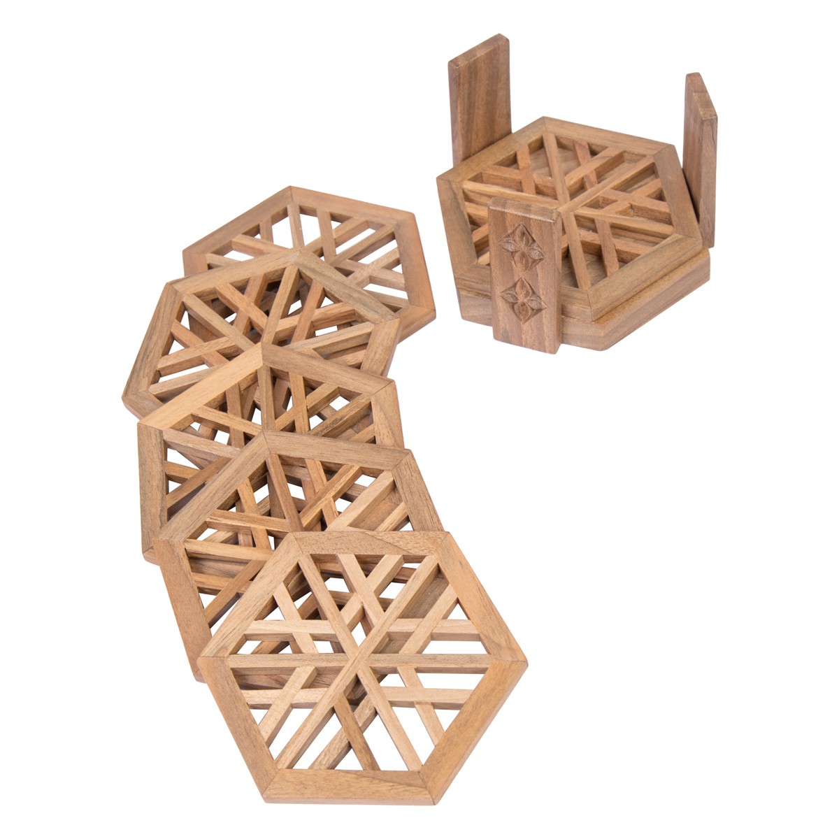 Walnut Saucer Set Box | Hexagonal Saucer Set 1