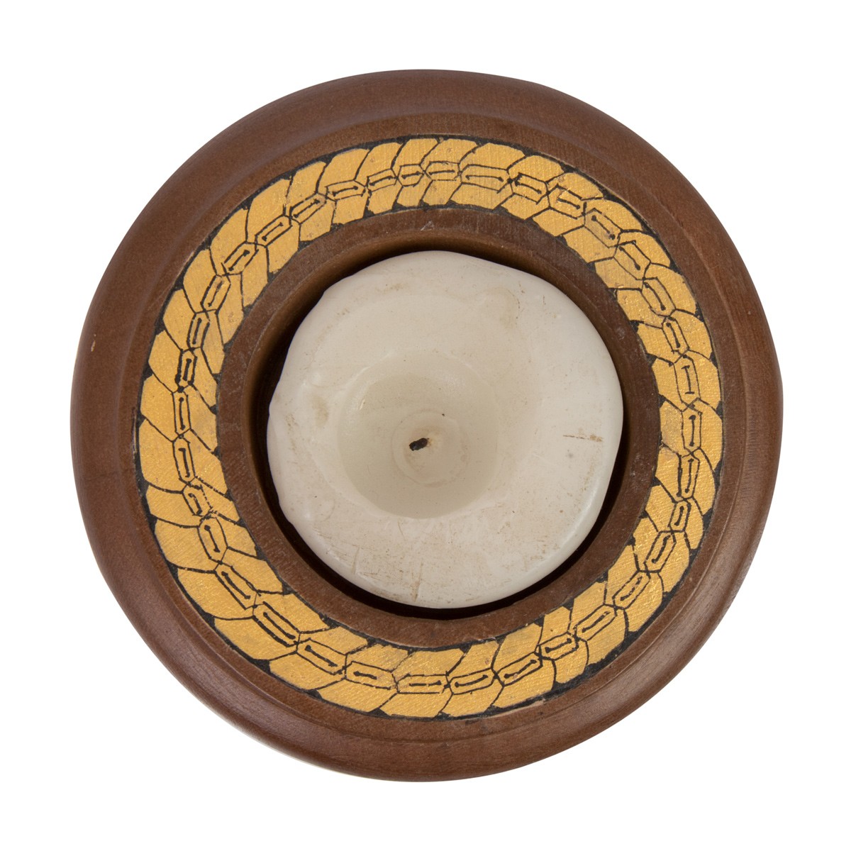 Walnut Wood Candle Holder | Round Blue Painted Candle Stand  3