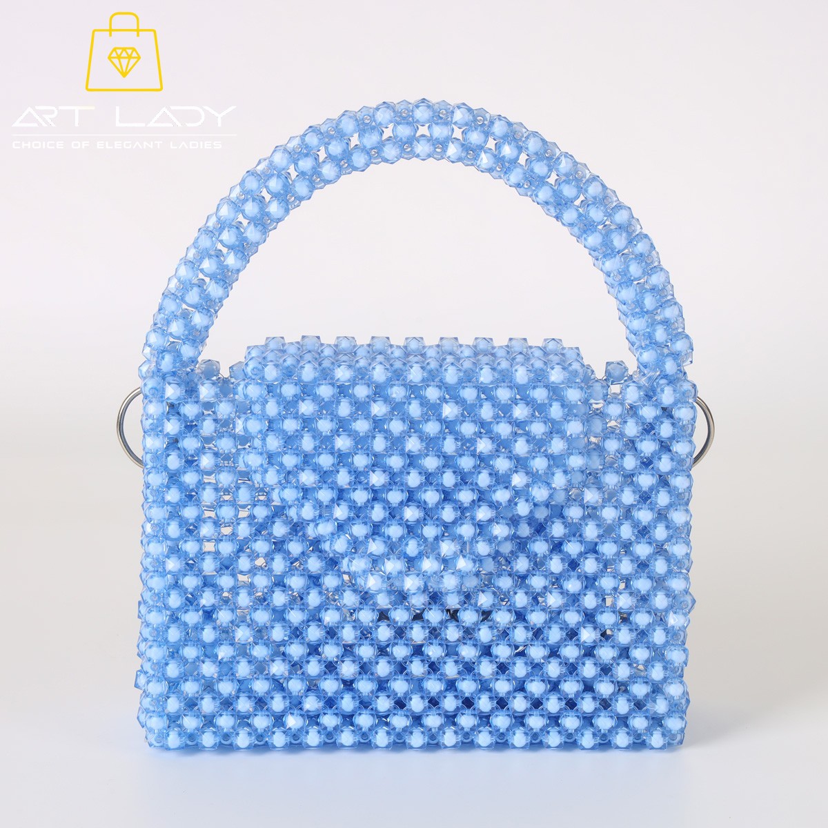 Blue Beaded Square Shoulder Bag 2