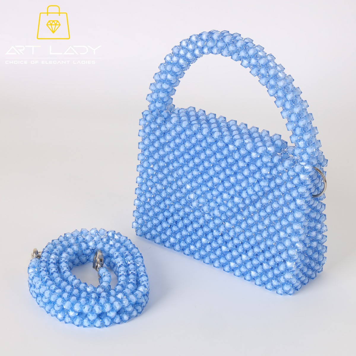 Blue Beaded Square Shoulder Bag 4