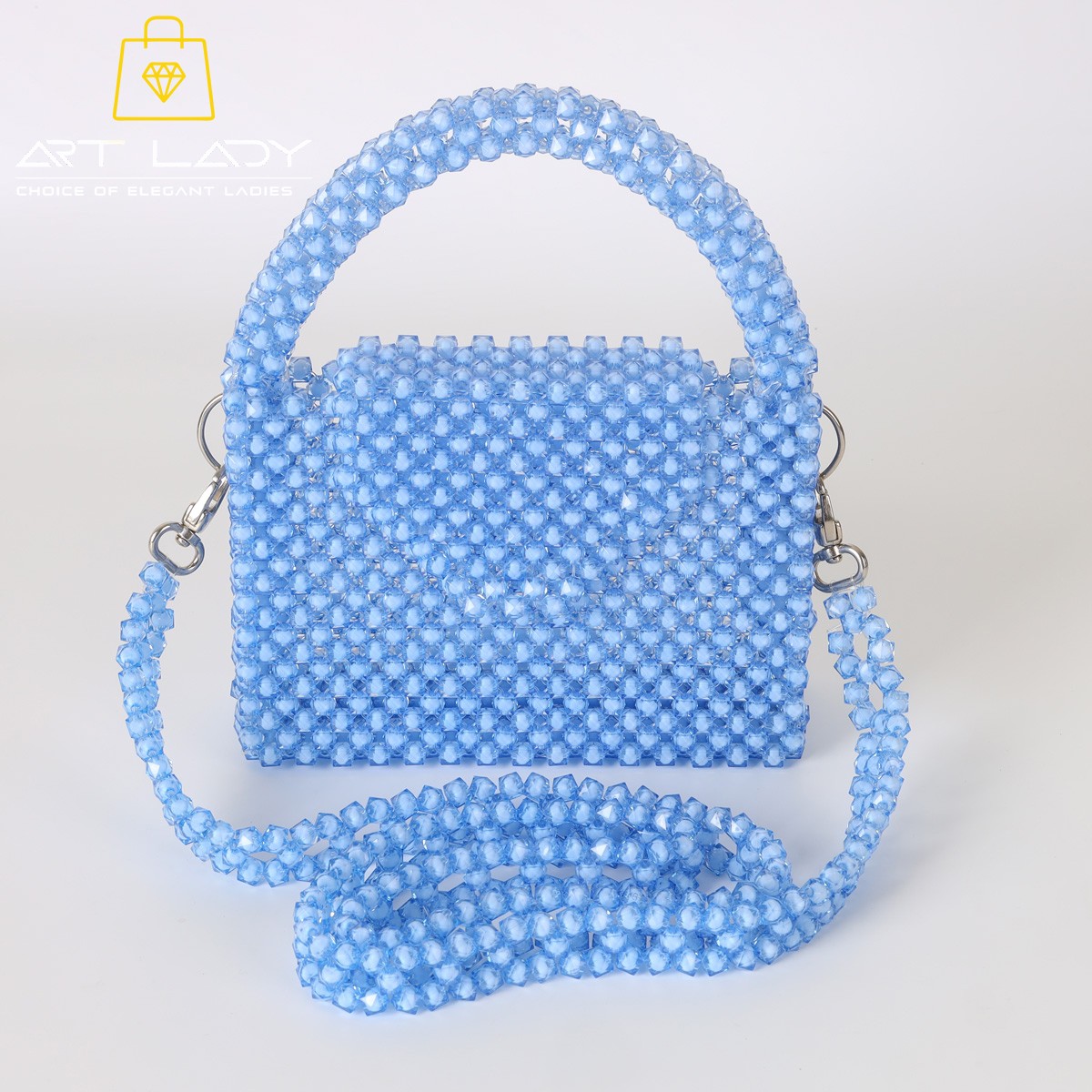 Blue Beaded Square Shoulder Bag 5