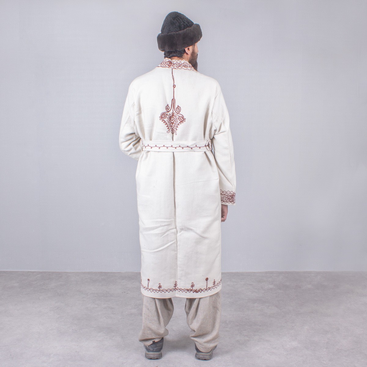 White Hand Embroidered Afghan Tribal Chapan | Nuristani Woolen Winter Chapan 5