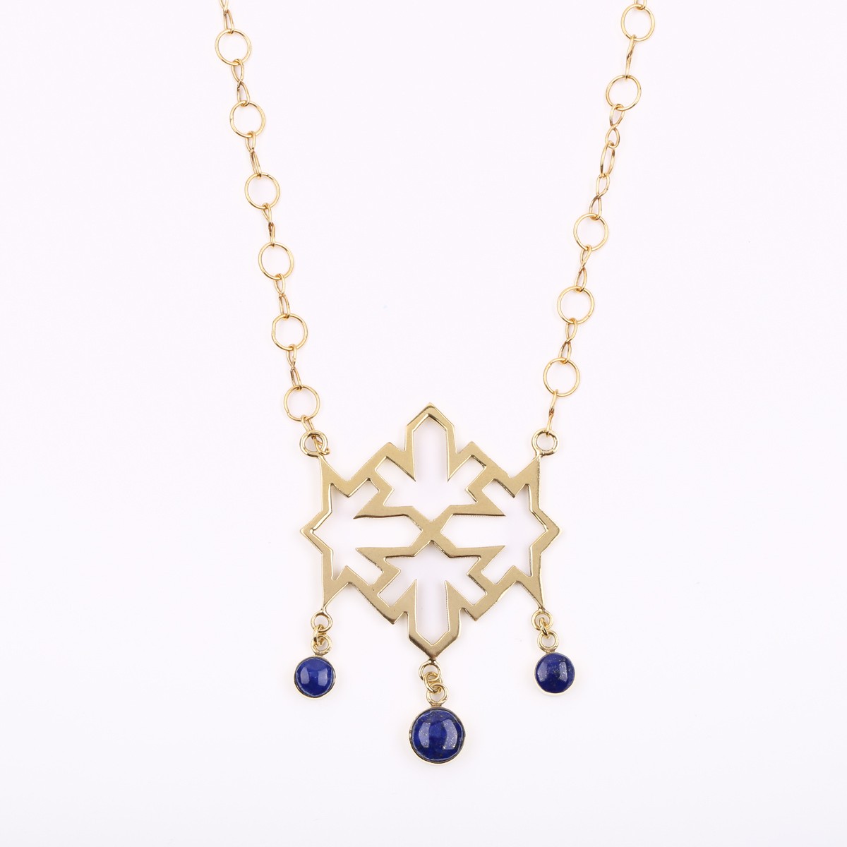 Lapis Lazuli Gold Plated Necklace | Brass Lavalier Necklace 1