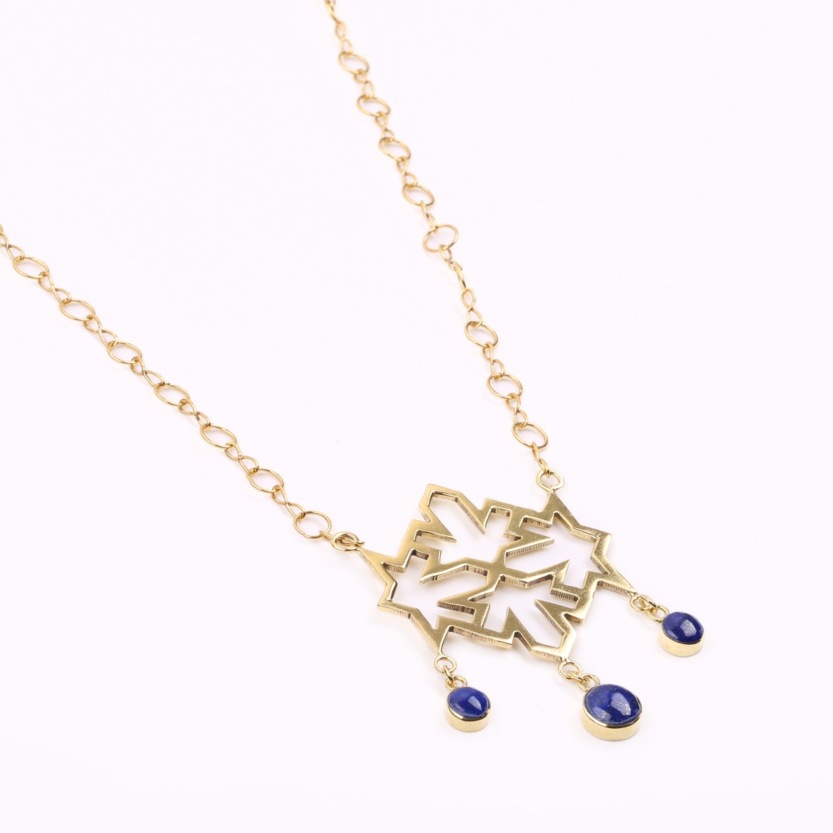 Lapis Lazuli Gold Plated Necklace | Brass Lavalier Necklace 2