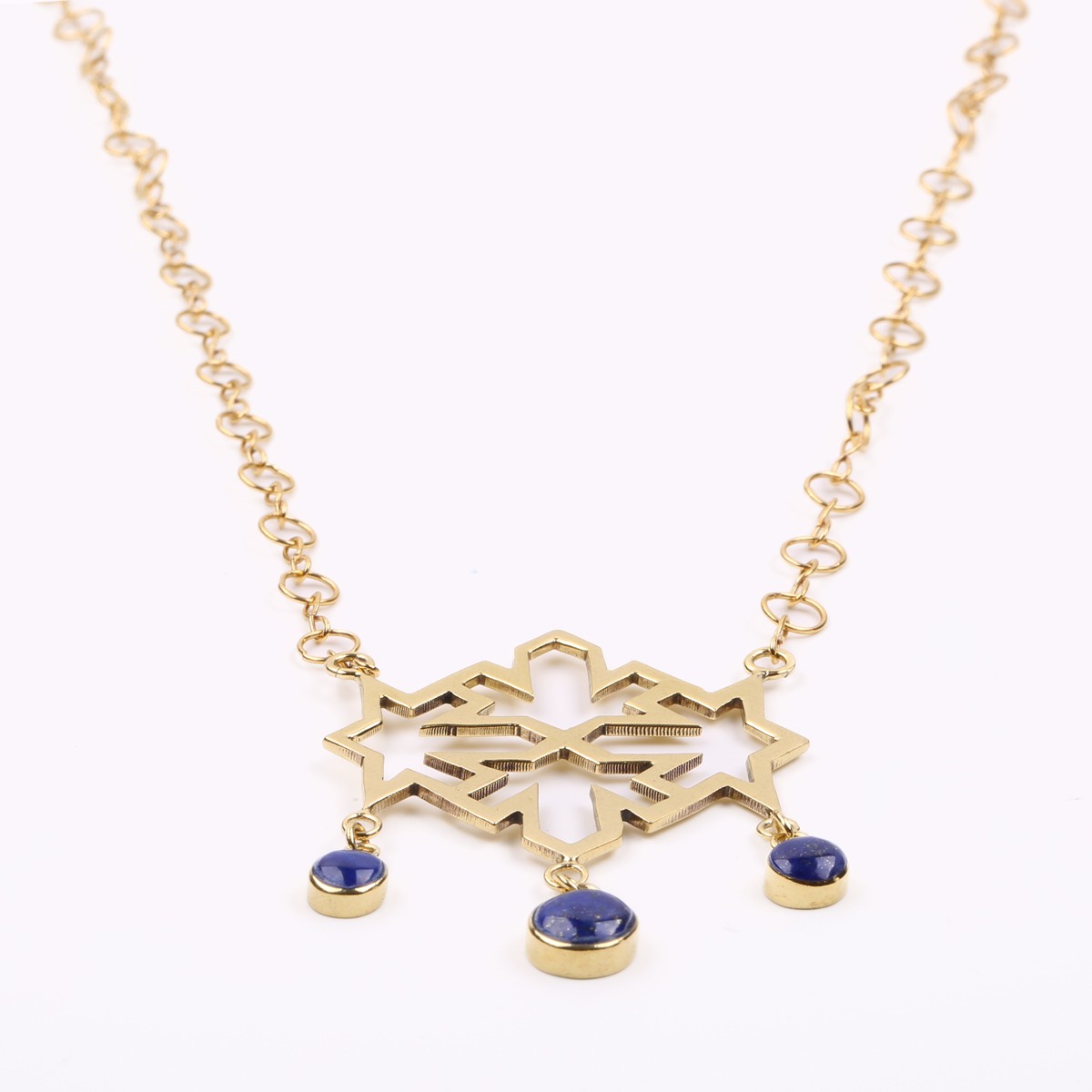 Lapis Lazuli Gold Plated Necklace | Brass Lavalier Necklace 3