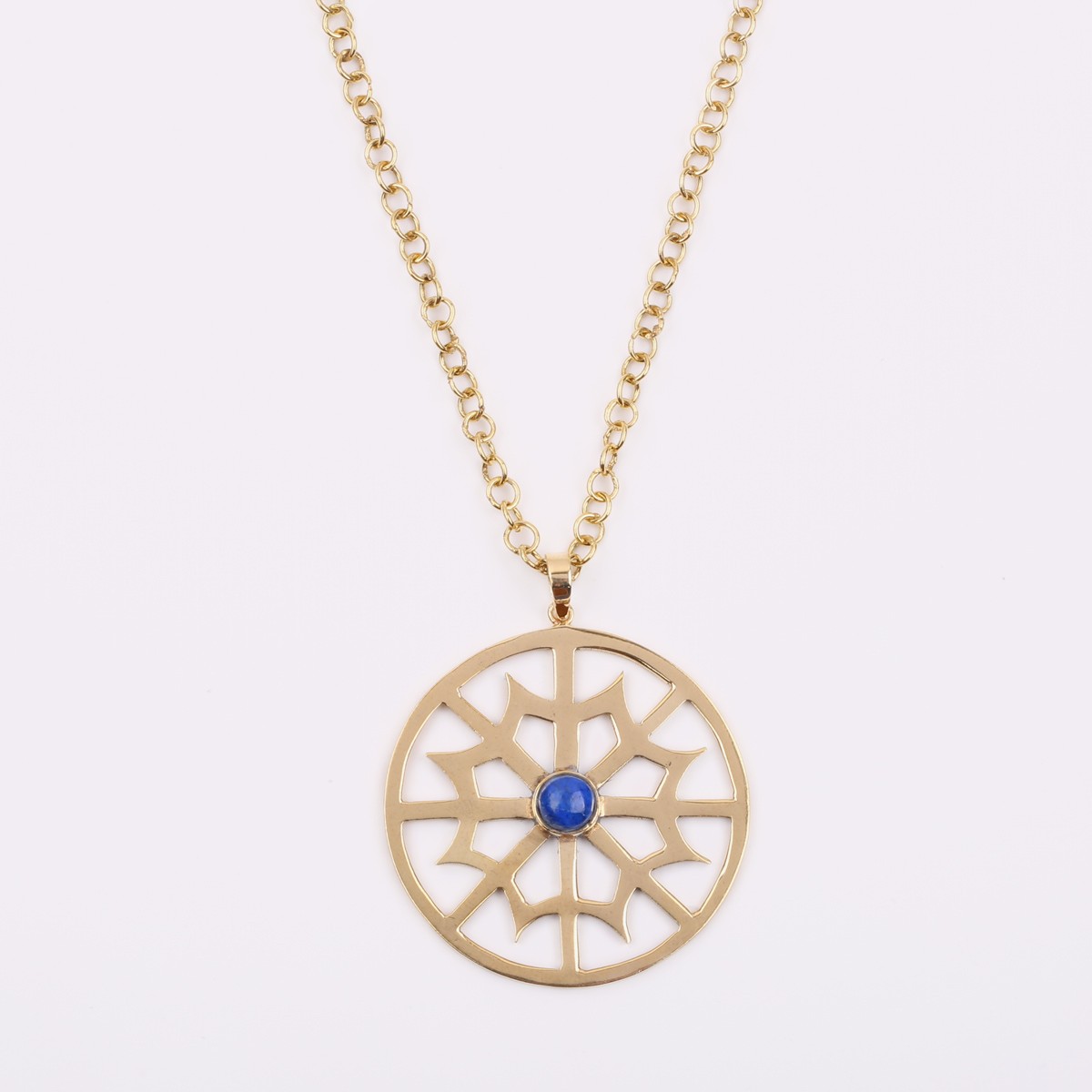 Lapis Gold Plated Necklace | Brass Lattice Pendant Necklace 1