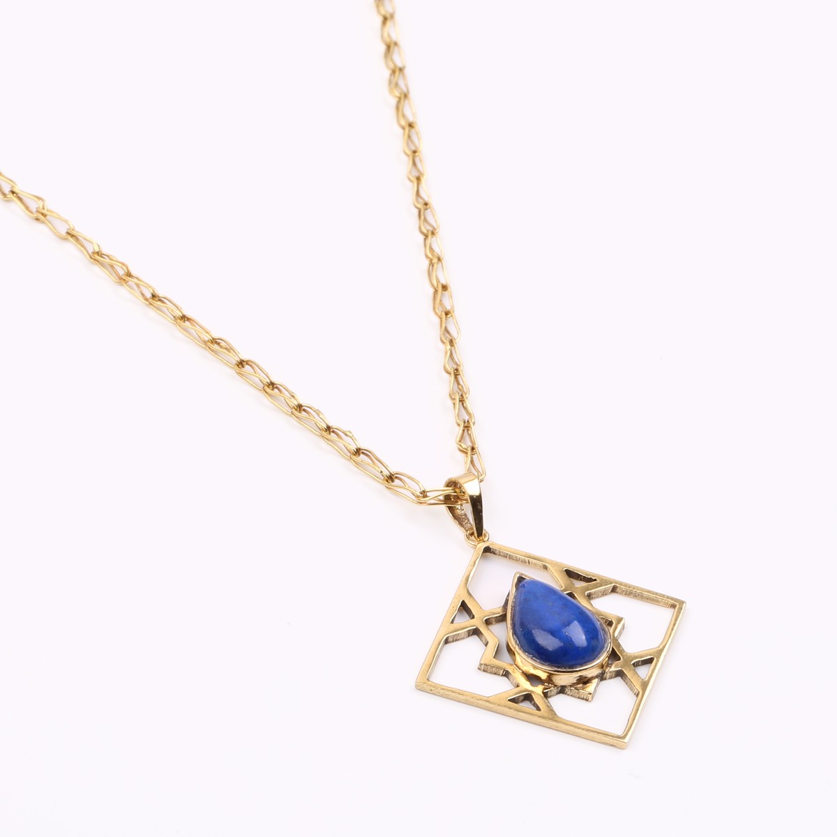 Lapis Gold Plated Necklace | Brass Square Pendant Necklace 3