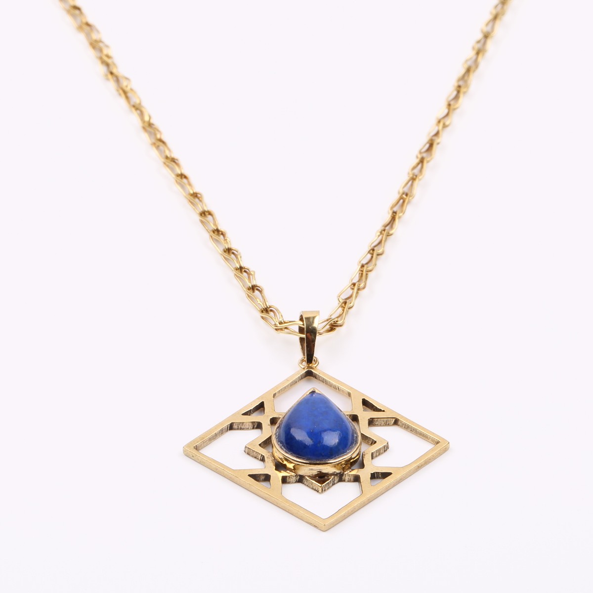 Lapis Gold Plated Necklace | Brass Square Pendant Necklace 1
