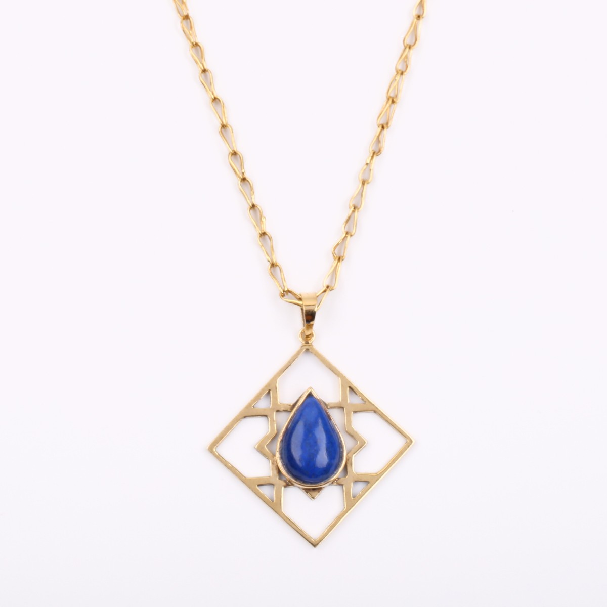 Lapis Gold Plated Necklace | Brass Square Pendant Necklace 2