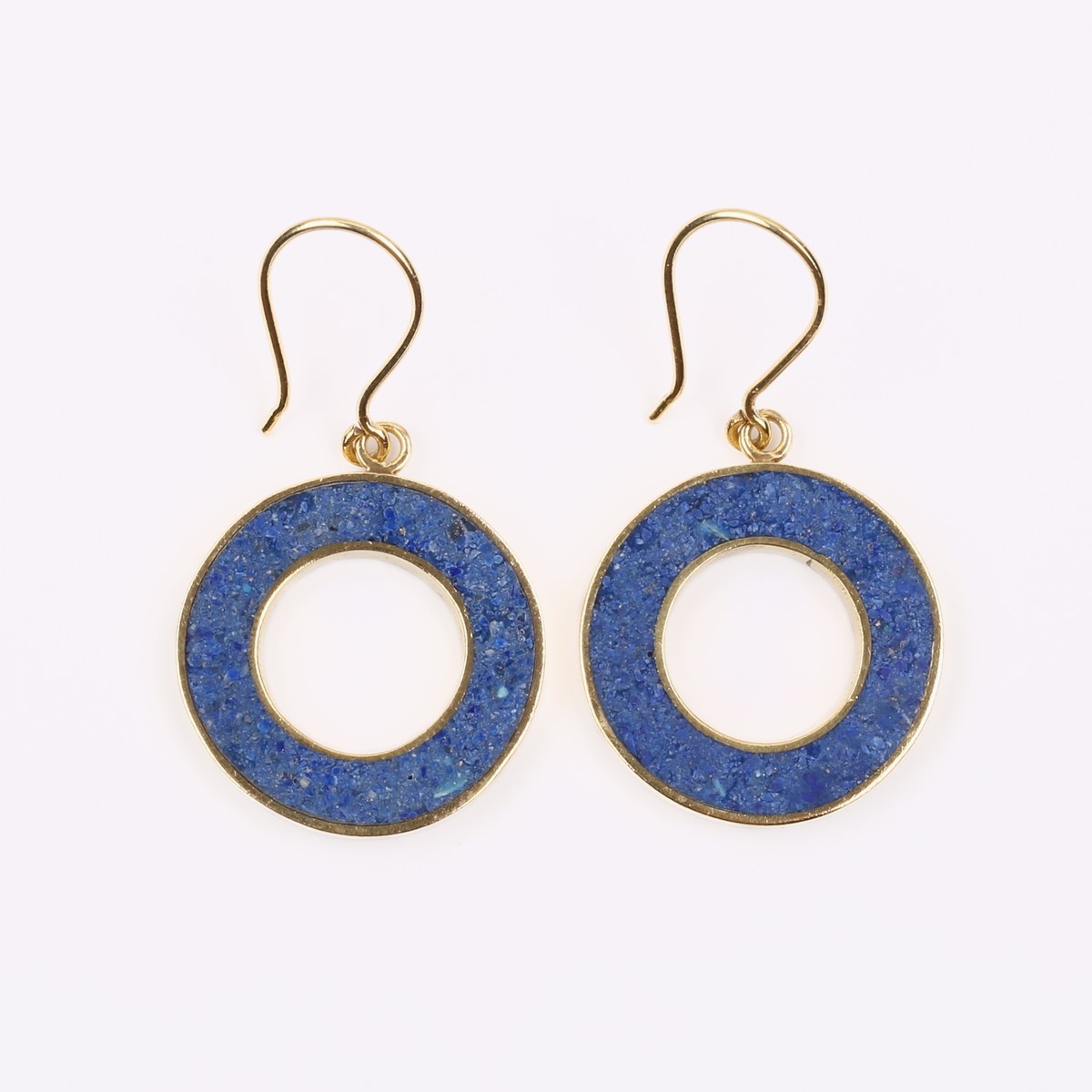 Blue Lapis Lazuli Gold Plated Earrings | Brass Wire Hook Round Earrings 1