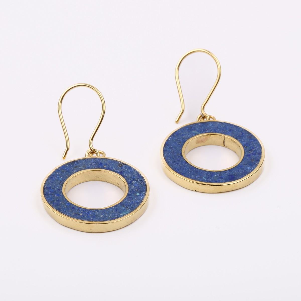 Blue Lapis Lazuli Gold Plated Earrings | Brass Wire Hook Round Earrings 3