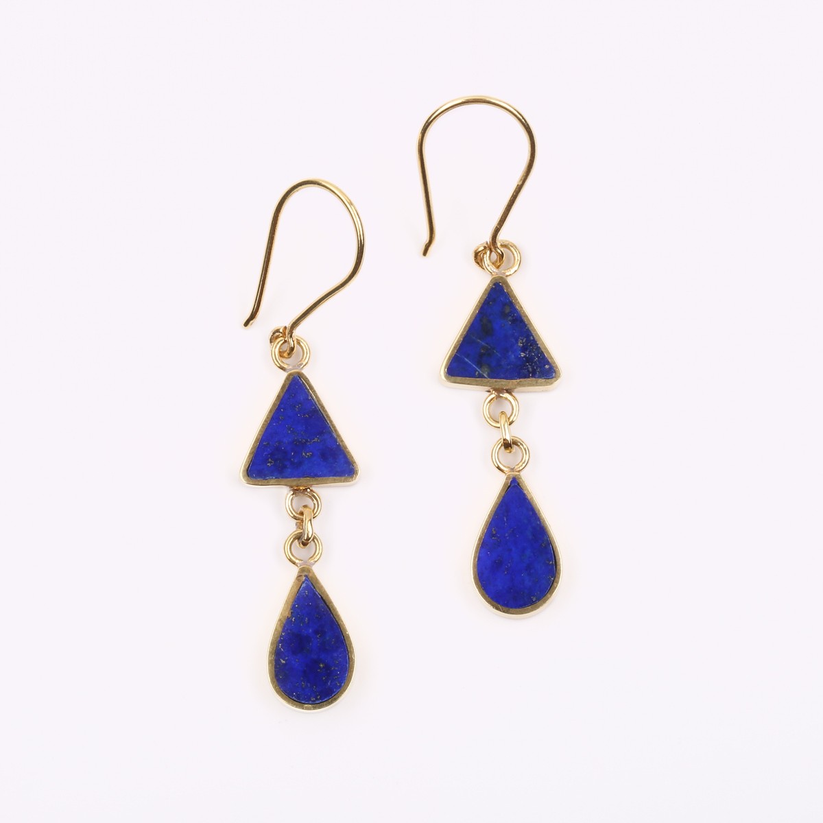 Blue Lapis Lazuli Gold Plated Earrings | Brass Teardrop Dangle Earrings 1