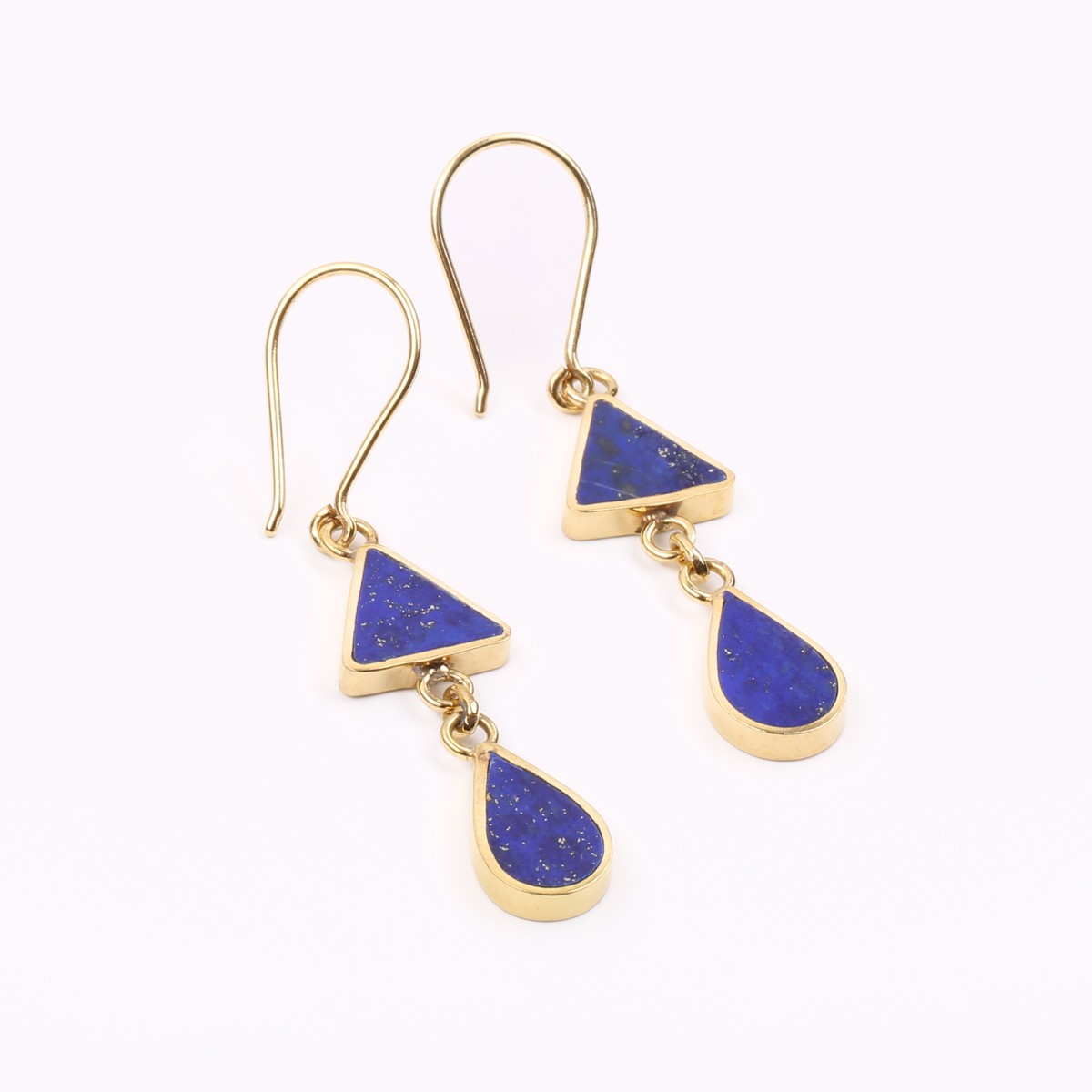Blue Lapis Lazuli Gold Plated Earrings | Brass Teardrop Dangle Earrings 2