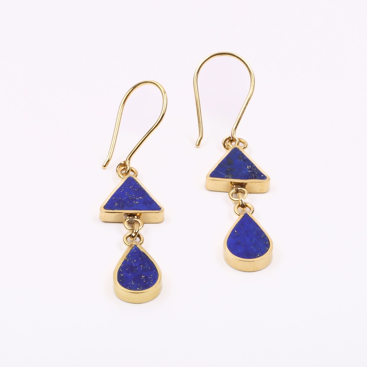 Blue Lapis Lazuli Gold Plated Earrings | Brass Teardrop Dangle Earrings  3