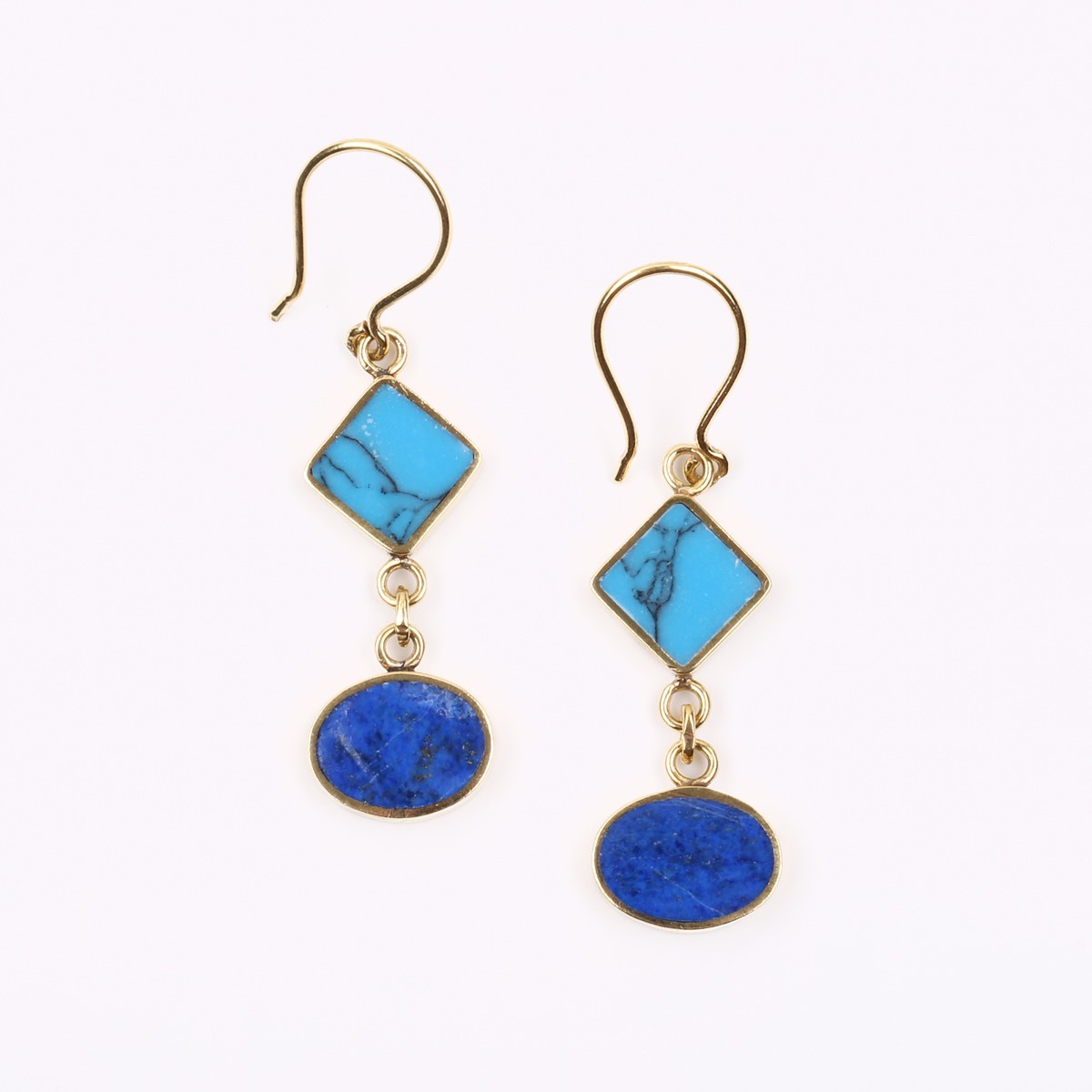 Turquoise Gold Plated Earrings | Brass Square Dangle Earrings 2