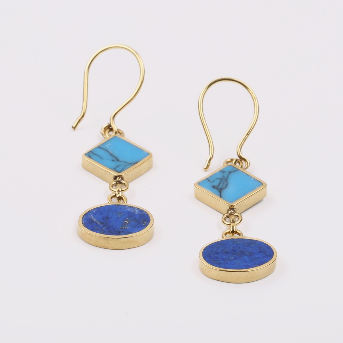 Turquoise Gold Plated Earrings | Brass Square Dangle Earrings 3