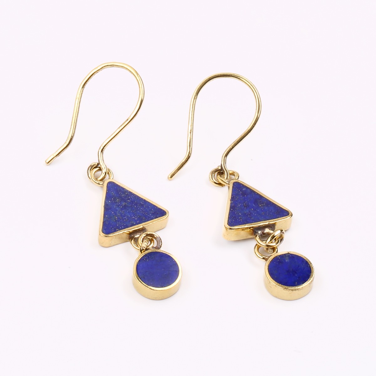Blue Lapis Lazuli Gold Plated Earrings | Brass Cubic Drop Dangle Earrings 2