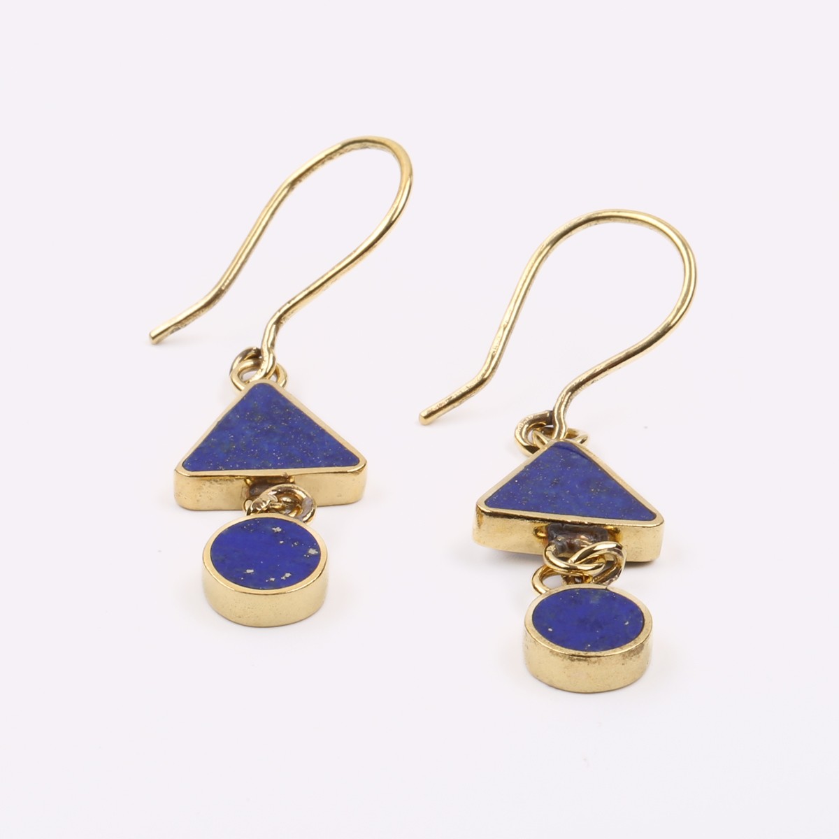 Blue Lapis Lazuli Gold Plated Earrings | Brass Cubic Drop Dangle Earrings 3