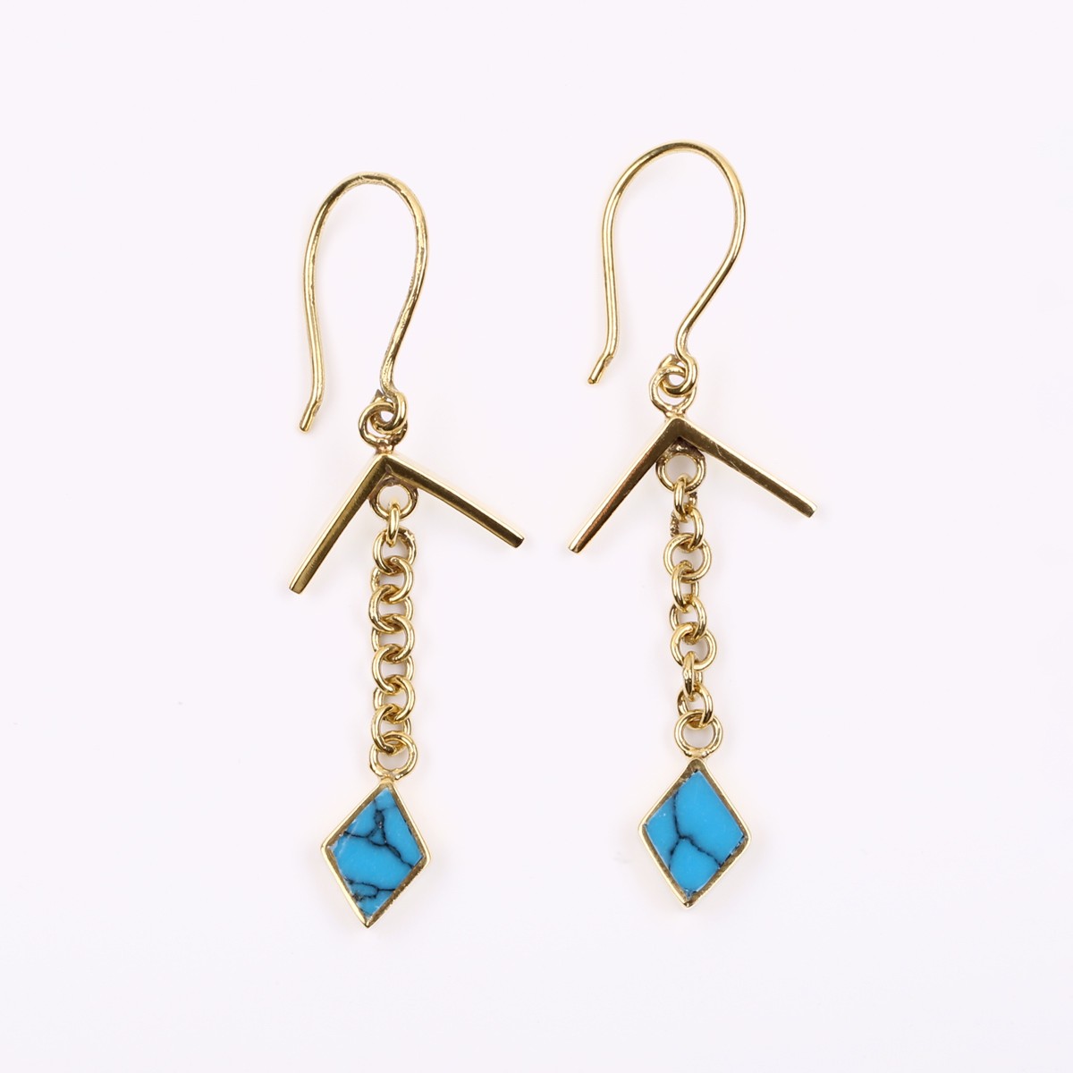 Turquoise Gold Plated Earrings | Brass Cubic Drop Earrings 2