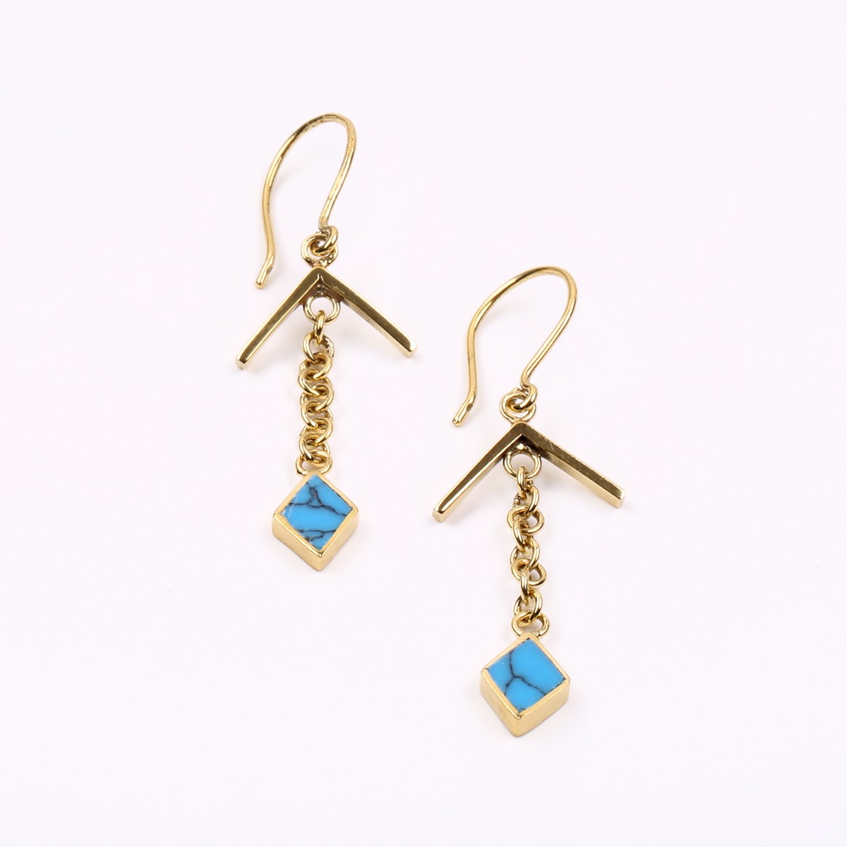 Turquoise Gold Plated Earrings | Brass Cubic Drop Earrings 3