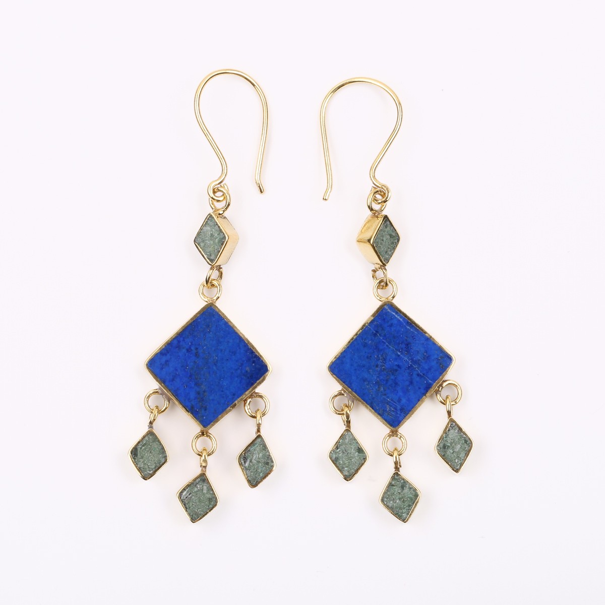 Gold Plated Turquoise Stone Earrings | Brass Cluster Earrings 1