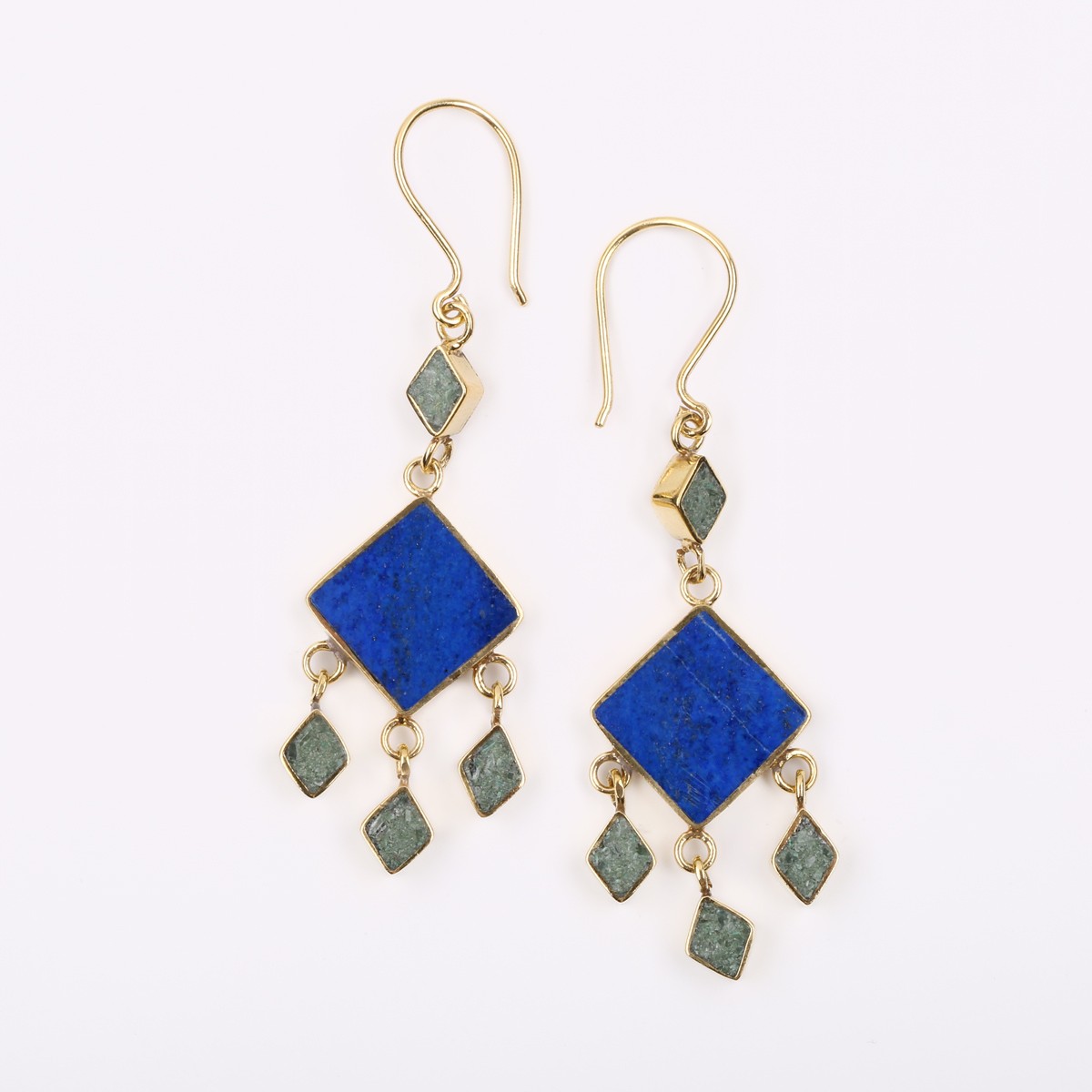 Gold Plated Turquoise Stone Earrings | Brass Cluster Earrings 2