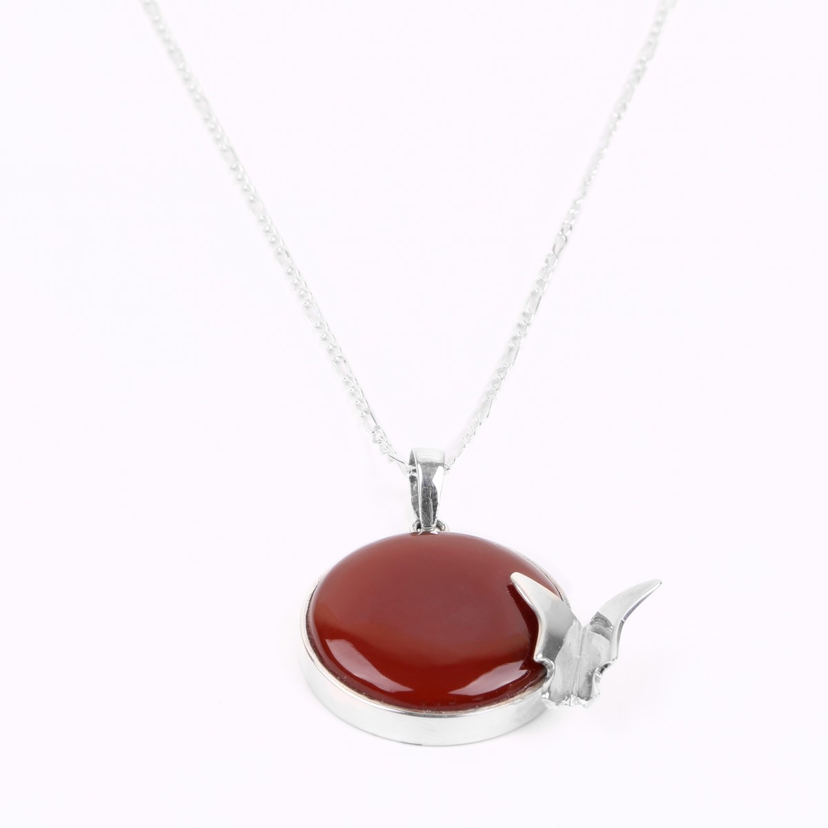 Red Agate Butterfly Figure Necklace | Silver Round Drop Pendant 2