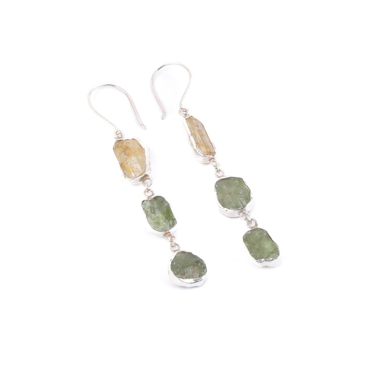 Kunzite and Peridot Stone Earrings | Silver Shoulder Cluster Earrings 2