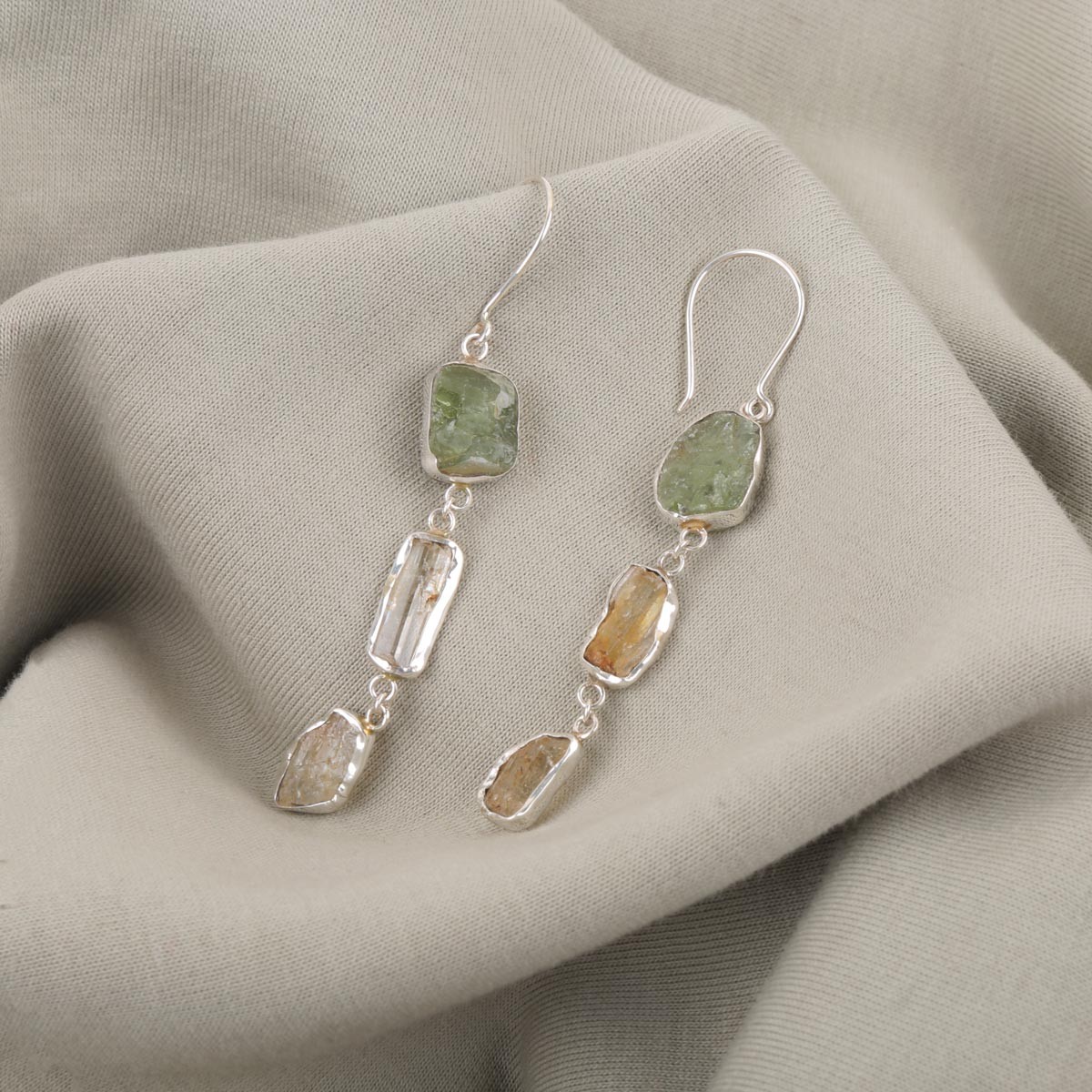 Kunzite & Peridot Hook Earrings | Silver Shoulder Drop Earrings 3