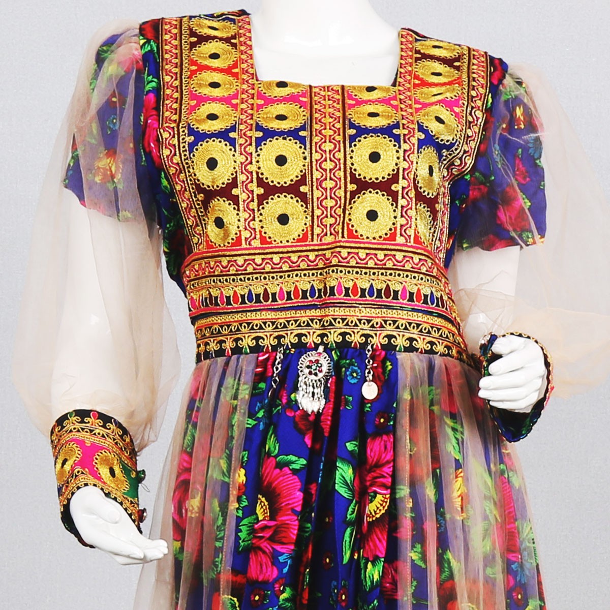 Cherma Embroidered Spilt Pleated Long Afghan Maxi Dress 2
