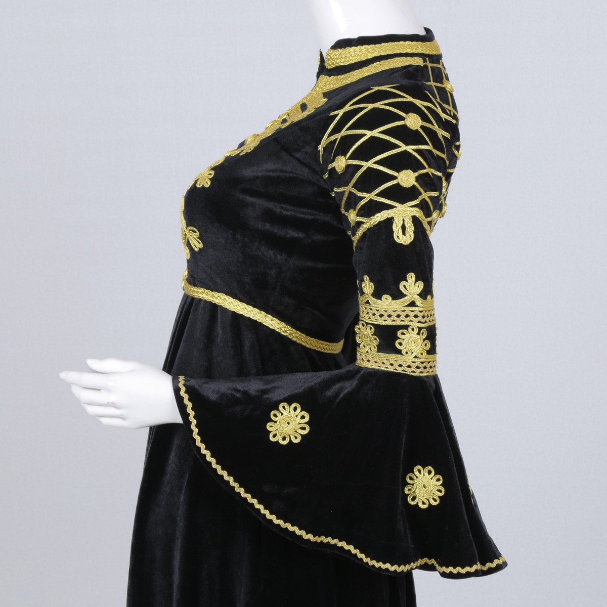 Black Cherma Embroidered Short Frock | Velvet Bell Sleeves Pleated Frock 3