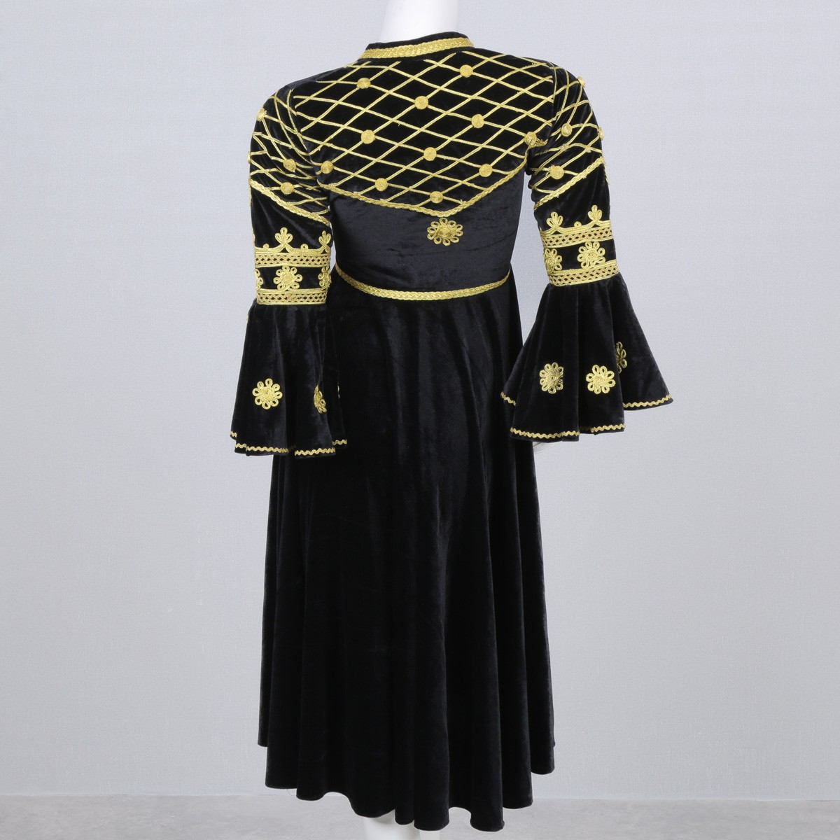 Black Cherma Embroidered Short Frock | Velvet Bell Sleeves Pleated Frock 4